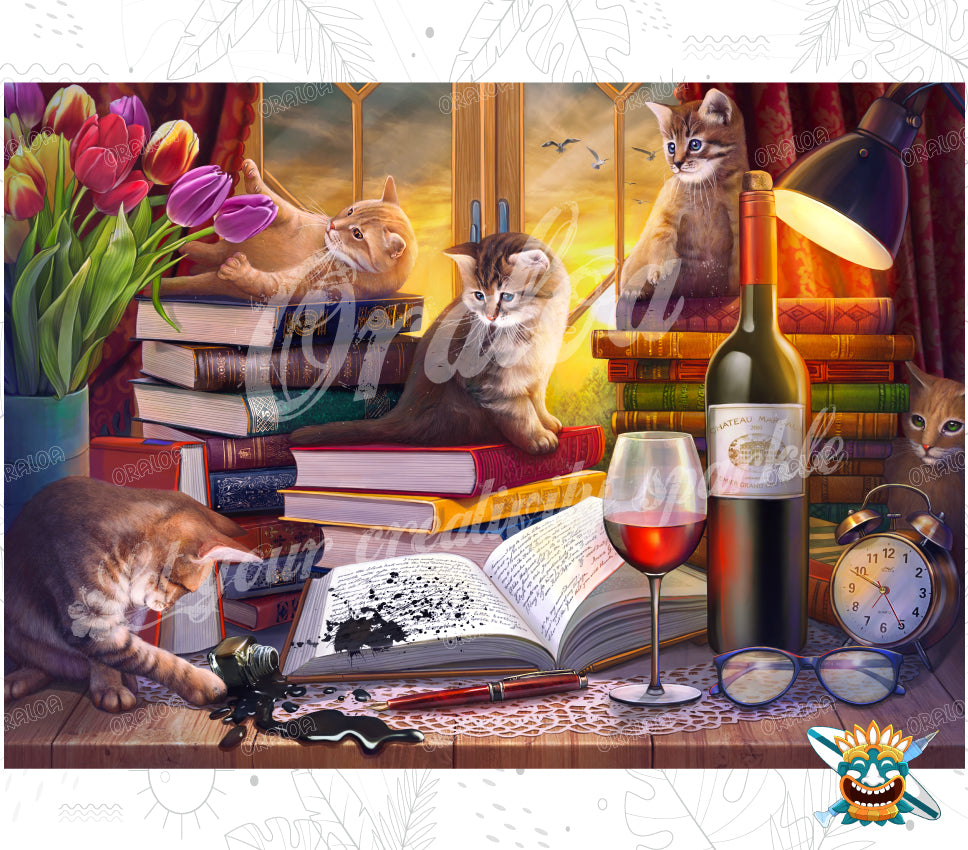 Cats with Books - Oraloa Diamond Painting kit de arte terapia