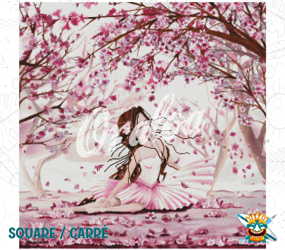 Diamond embroidery example The Girl and the Cherry Blossoms - Oraloa Diamond Painting