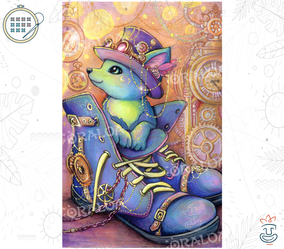 Steampunk Cat - Stamped Cross Stitch