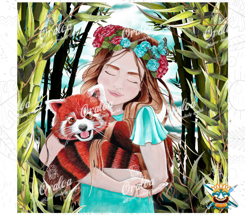 Broderie diamant La Fille et le Panda Roux - Oraloa Diamond Painting créatif