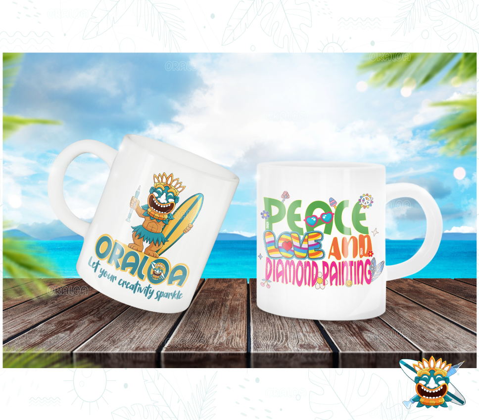 Taza oraloa - amor de paz y pintura de diamantes