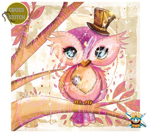 Chouette Pink - Point de Croix Estampé