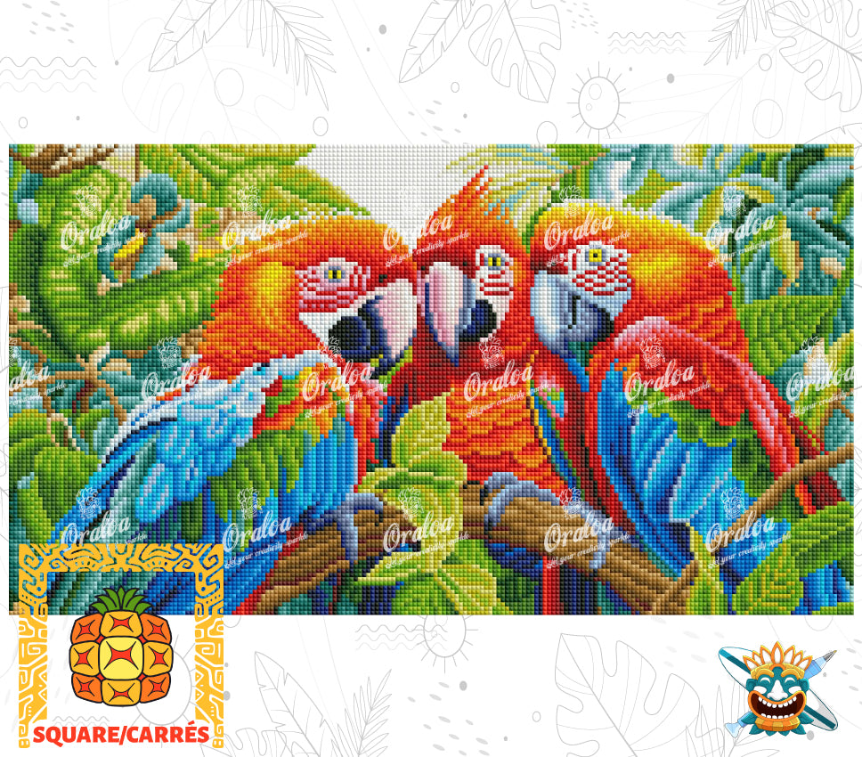 Macaw Family in Diamond Painting - By Lucia Van Den Berg at Oraloa