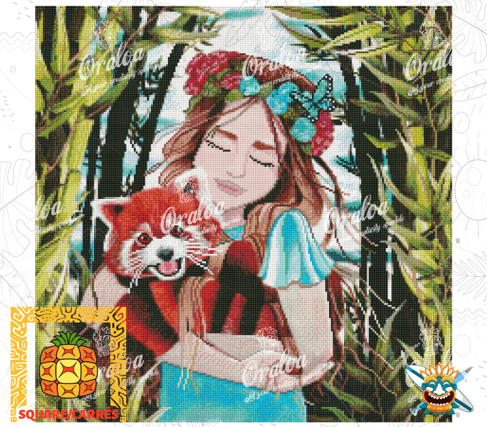 La niña y el panda rojo