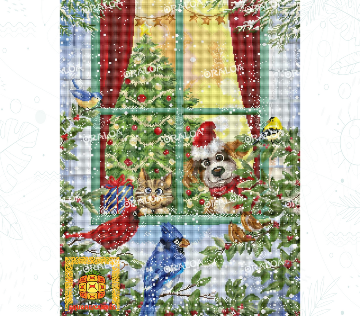 Dog and Cat at Christmas Window
