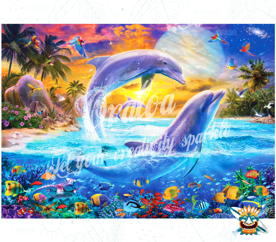 Playa jugando con delfines